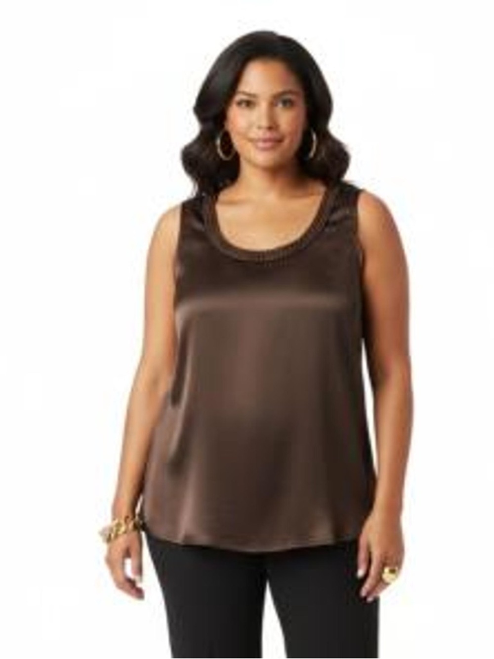 Chico's Satin Braided Neck Sleeveless Tank Top 3 XL Minimalist Chocolate Brown
